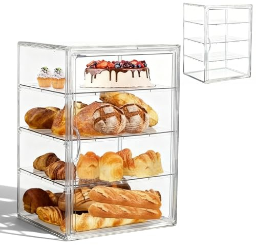 GBKDQQ Panera grande transparente con puerta magnética, vitrina acrílica, 4 capas ajustable, caja de almacenamiento de pan para armario, mostrador, apartamento y hogar (40 x 30 x 25 cm)