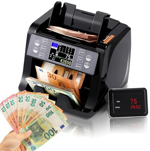 Bonvoisin Compteuse de Billets, Totalise Les Coupures Mélangées EUR | 1500 Billets/Min, Détection UV/IR/MG/MT, Tri, Fonctions Batch Et Add, Écran TFT HD, pour Banques Et Entreprises.