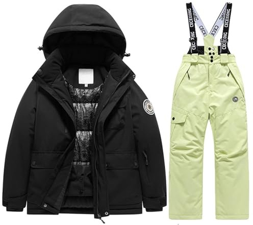 Generisch Combinaison de ski thermique pour enfant garçon et fille - Combinaison de neige chaude pour les conditions météorologiques froides, Vert clair., 14-15 ans