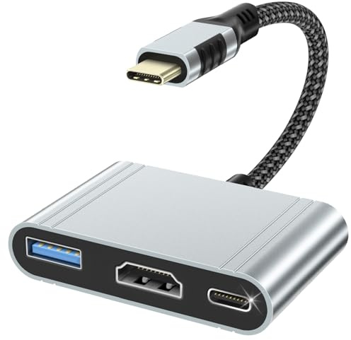 Cuszwee 3 en 1 Adaptador HDMI USB C, Adaptador Multipuerto Tipo C Hub, con 4K HDMI, USB 3.0 y PD Carga Rápida Compatible con MacBook Pro/Air, iPad Pro/Air, Samsung, Surface, iPhone 17/16/15, HP