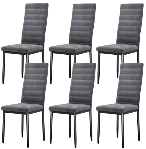 6 Sillas Terciopelo Estilo Moderno Multifunción para Comedor，Gris Oscuro | Ergonómicas, resistentes y fáciles de limpiar, ideales para cocinas y comedores privados