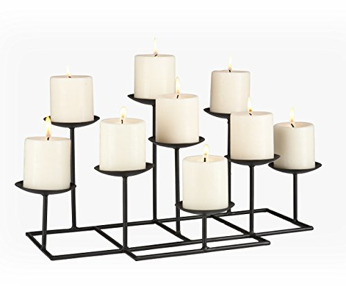 SEI Furniture 9 Candle Wrought Iron Candelabra, Matte Black