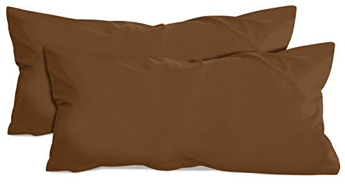 npluseins 2er Pack Baumwoll Kissenbezug - Jersey - viele Farben 1331.1812, ca. 40 x 80 cm, Schoko
