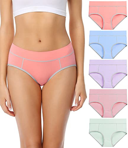 wirarpa Culotte Femme Coton Taille Midi Confortable Slip Couvrent Bien Lot de 5 Multicolore Taille L