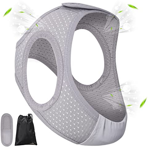 Forzacx Anti Snoring Chin Strap - Light Breathable Cpap Chin Strap Snoring Solution, Comfortable Chin Portion Widen Softer, Efficient Reduce Snoring, Adjustabl Sleep Chin Strap for Men Women - Grey