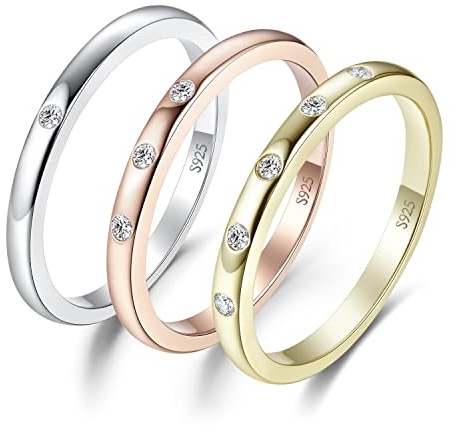 JewelryPalace Bague Solitaire 3 5 Pierre Classique Zircone Cubique, Bandeau Empilable Anneau Alliance, Bague Anniversaire Mariage 14K Plaque Or Blanc Jaune Rose Argent 925 Fille, Ensemble Bijoux Femme