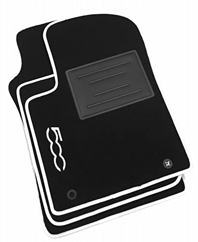 ASC Tappetini Auto Compatibili con Fiat 500 3 Porte 2012-2024, NO HYBRID,Moquette, Logo Ricamato, Bordo Bianco, Bottoni