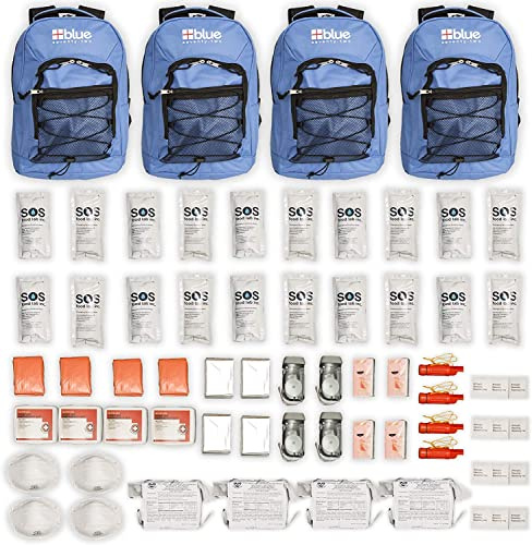 Family 4 Pack - Blue Seventy-Two Standard 72 Hour Emergency Backpack Survival Kit for 1 Person | Survival Kit for Wildfires, Earthquake, Tornado, Hurricane, and Other Emergencies