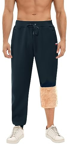 Voqeen Sherpa fodrade joggingbyxor för män fleece joggingbyxor casual termiska byxor vinter varma träningsbyxor träningsoverall dragkedja fickor, Marinblått Xsp, XXL