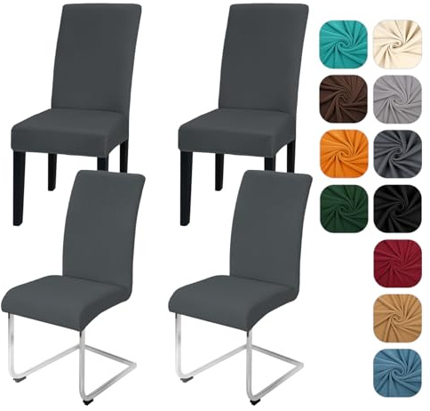 Yugarlibi Lot de 4 housses de chaise de salle à manger extensibles, extensibles, amovibles et lavables - Protection pour hôtel, banquet, cérémonie (gris foncé, 4 pièces)