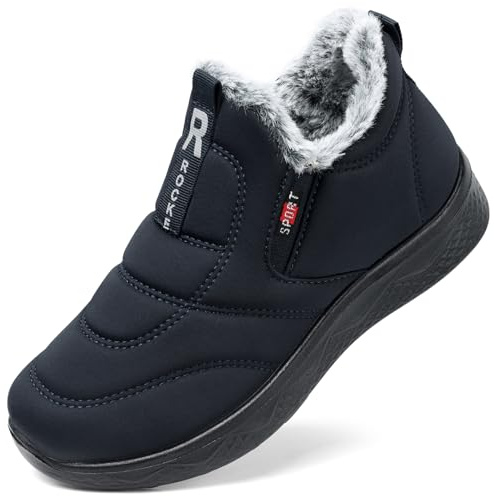 SHIBEVER Womens Winter Snow Boots: Slip On Warm Fur Lining Snow Blue Lightweight Casual Walking Ankle Shoes Size Size 7