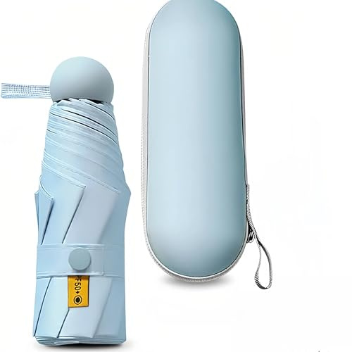 Kiuiom Falten Reise Regenschirm,Leichter Tragbarer Sonnenschirm,Zusammenklappbar Kompakt Reiseschirm mit Kapsel Fall,Taschenschirm 6 Rippen für Männer Frauen und Kinder Reise