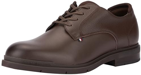 Tommy Hilfiger Herren Derby Schuhe Flexible Leather aus Narbenleder, Braun (Cocoa), 43