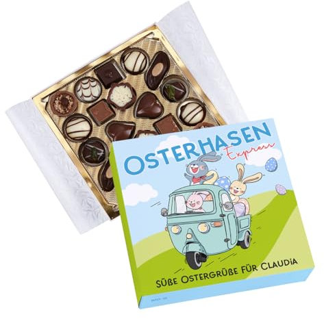 Herz & Heim® Lindt Pralinen 100g -Osterhasen Express- mit Wunschtext personalisiert