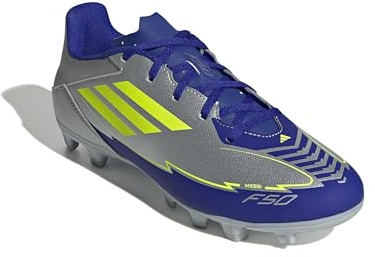 Adidas Unisex - Adulto F50 Club Football Boots FG/MG, Silver Met./Solar Yellow/Lucid Blue, 43 1/3 EU