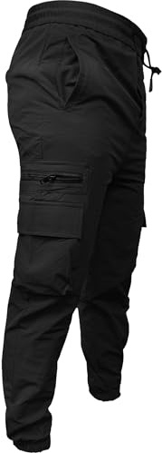 Mens Active Stretch Walking Elasticated Cargo Joggers Trousers Tactical Water Resistant Outdoor Softshell Quick Dry Pants, Black, XXL