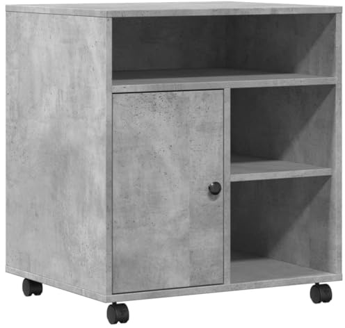 vidaXL Supporto per Stampante con Ruote Grigio Cemento 60x50x67 cm, Supporto per Computer, Organizer per Stampante, Tavolo da Stampante portaoggetti
