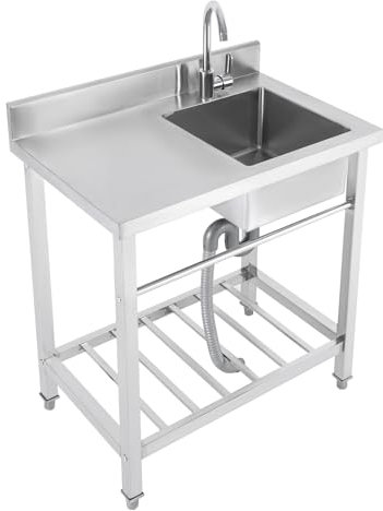 BJTDLLX Freistehende Küchenspüle Edelstahl Spülbecken Spültisch KüchenspüLe mit Unterschrank 1 Becken Waschbecken Gewerbliche Spüle mit Wasserhahn, Tragfähigkeit 220.46lbs