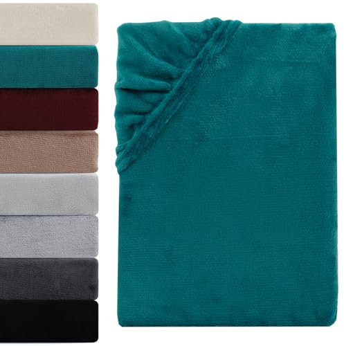 Visaggio Cashmere Touch Plüsch Spannbettlaken Premium Flauschiges Winter Nicky Teddyplüsch Spannbetttuch Bettlaken 140x200-160x200 cm Petrol