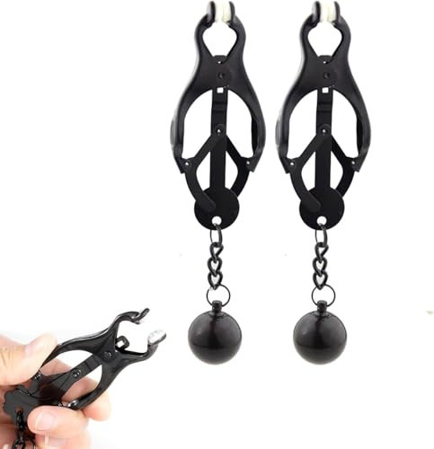 Nipple Clamps with Weights for Women, Stainless Steel Adjustable Nipple Clamp,Non-Piercing Nipple Rings Decorative Clip,Adjustable Body Chain Pendants Decorations（Black）