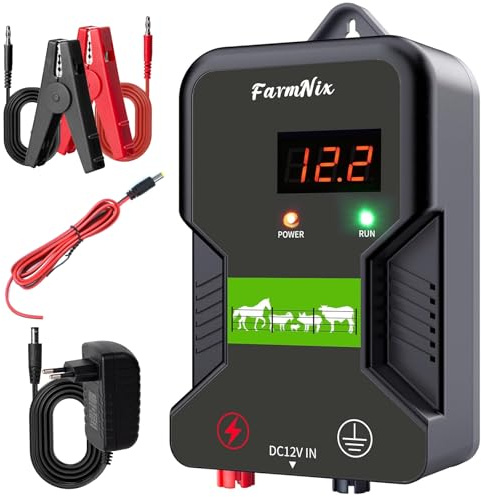 Pastor Electrico de 15KM, Cerca Eléctrica Controlador de 2J/12 KV Seguro Cercado Eléctrico Valla Eléctrica para la Prevención de la Fauna Salvaje, Granja, aves de Corral, Jardín (Negro)