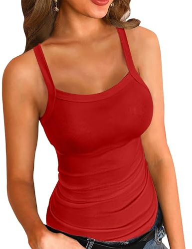VICHYIE Estate Sexy Senza Maniche Basic Donna Scollo Quadrato per T-Shirt Camicia Senza Maniche, rosso, L