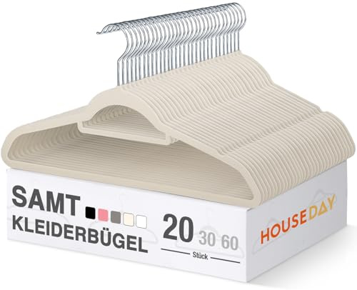 HOUSE DAY Grucce appendiabiti in velluto, set da 20 pezzi, grucce di alta qualità, salvaspazio e antiscivolo, con gancio girevole a 360°, per camicie, abiti, maglioni, pantaloni, beige
