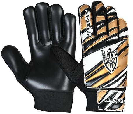 Keeperking Guantes de portero para niños, niños y niñas, guantes de fútbol para niños, guantes de portero (7, dorado-negro)