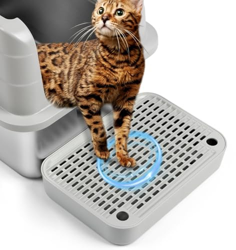 Bartuke Katzentreppe, Katzentoilette Rampenmatte mit Filterfunktion, Katzen Stufen für automatische selbstreinigende Roboter Katzenklo, Ideal für Kätzchen & ältere Katzen(Hellgrau)