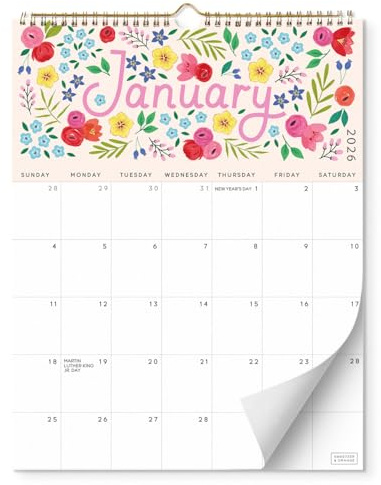S&O Five Color Floral Wall Calendar from January 2026-June 2027 - Tear-Off Monthly Calendar - 18 Month Academic Wall Planner - Hanging Organizer to Track Anniversaries & Appointments - 13.5x10.5”in