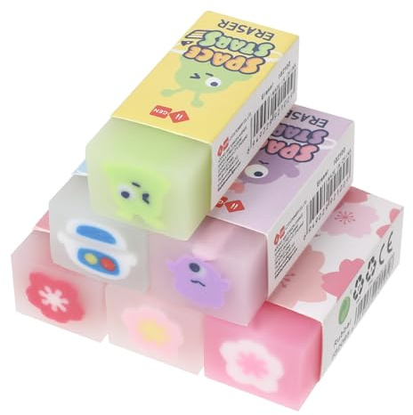 Erasers 6Pcs Rubber Eraser Plastic Pencil Erasers Cute Cartoon for Kids Adults School Office Work Home Plastic Rubber
