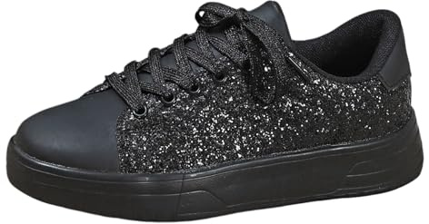 Hanraz Scarpe glitterate da donna con paillettes Y2k, anni '80, scarpe da ginnastica con brillantini, comode scarpe da ginnastica con paillettes e plateau, A01 verde scuro, 37 EU