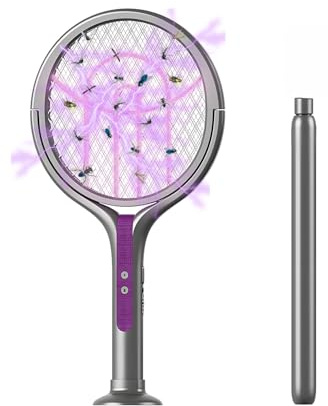 QUMOX Rotating Head Electric Fly Swatter Racket Rechargeable Bug Zapper Racket Bug Zapper Indoor Fly Zapper Mosquito Zapper Flies Killer for Indoors, with a Telescopic Extension Black