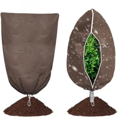Lot de 4 housses de protection contre le gel pour plantes en pot, arbustes et petite taille T (fermeture éclair 60 x 100 cm)
