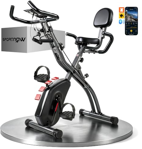 SPORTNOW 4-1 Vélo d'Appartement Pliable et Silencieux 8 Niveaux | Connecté Kinomap Bluetooth et Zwift, Vélo de Fitness, Résistance Magnétique, Bande de Résistance, Entraînement à Domicile