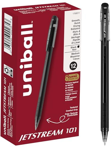 uniball Jetstream 101 Ballpoint Pens, Medium Point (1.0mm), Black, 12 Pack