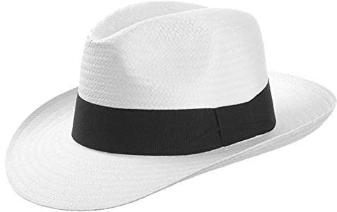 Lipodo Strohhut Bogarthut aus Papierstroh Damen und Herren Hut mit Ripsband Sonnenhut Größen S-XL Strandhut Frühling Sommer weiß XL (60-61 cm)