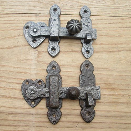 IRONMONGERY WORLD® Antique Aged Wrought Iron Textured Vintage Old Cupboard Cabinet Door GATE Latch BAR Catch (Pumpkin KNOB)