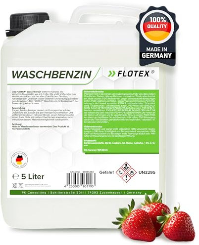 Flotex® - Waschbenzin 5L - Lösungsmittel für Fleckentfernung auf Textil, Kunststoff, Oberflächen & Arbeitsgeräten - Waschbenzin Reinigungsbenzin - Benzin Reiniger