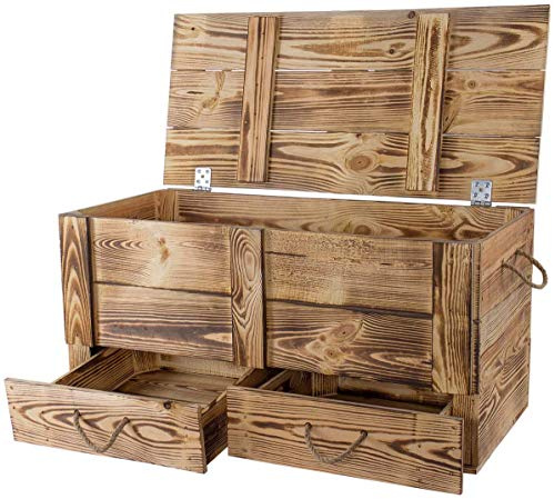 Baúl de madera rústica de ensueño (85 x 39 x 40 cm, flameado), cofre del tesoro, caja de juguetes, baúl de almacenamiento, banco de almacenamiento, gran capacidad, pasillo, dormitorio, salón