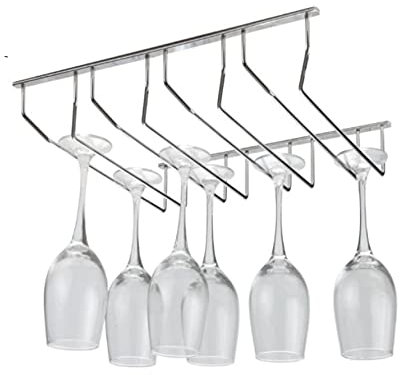 34,5 x 37,5 x 44,3 cm Riel de acero inoxidable | Estante de pared | 4 filas de barras | Soporte para copas de champán | Soporte para techo | Soporte para copas de vino | Soporte para copas de vino |