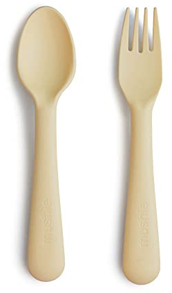 Mushie Fork and Spoon Set for Kids | Flatware Cutlery | 1x Set of Dinnerware Pieces | Reuseable | Dishwasher- and Microwave Safe | Easy for Baby or Child to Hold | Made in Denmark (Pale Daffodil)