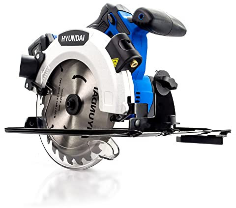 Hyundai 20V Li-Ion Brushed Cordless Circular Saw, TCT-Tipped 165mm 24-Tooth Blade, in-Built LED Ligh & Laser Guide, Adjustable 45° Cutting Angle, 4000RPM, 3 Year Warranty