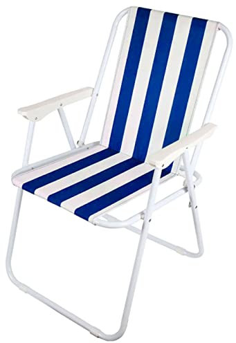 Acan Tradineur - Silla de Playa Plegable, diseño a Rayas, Estructura metálica Blanca y Asiento de Tela, Ligera y Resistente, máx. 110 kg, jardín, Pesca, Camping, 75 x 51 x 44 cm, Color Aleatorio