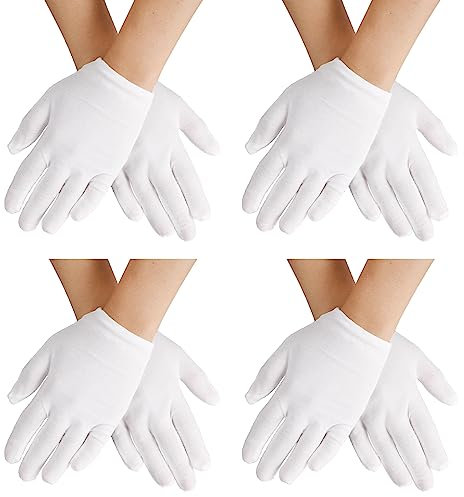 Yolev 4 Paar Weiße Kinder Handschuhe Mädchen und Jungen Weiße Baumwollhandschuhe Cosplay Kostüm Kleiderhandschuhe Handgelenklänge Formelle Party Hochzeits Handschuhe