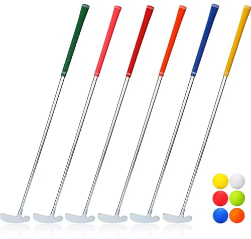 Liliful Lot de 6 putters de Golf bidirectionnels pour Homme et Femme avec 6 balles de Golf pour Enfants droitiers et gauchers, poignée Amovible pour Enfants de 9 à 12 Ans, Adulte Junior (88,9 cm)