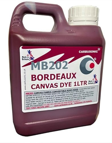 Carbusonic Convertible Roof Dye, Maroon Burgundy, 1 Litre | Soft Top Hood Canvas Restorer, Restores Colour to Fabrics, Change Colour of Convertible Roofs
