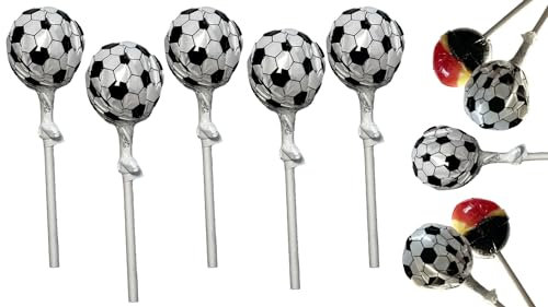 41,12€/KG Fußball Lutscher 10 Stück 170g in den Deutschland Farben Schwarz/Rot/Gold – Leckere Himbeergeschmack Lollys/Bonbons für Fußballpartys Kindergeburtstag Events & Fanartikel