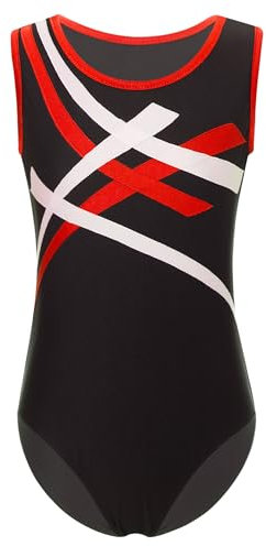 MSemis Kinder Turnanzug Jungen Gymnastik Trikot Tanzen Ballet Kleidung Ärmellos Kontrastfarbe Gymnastikanzug Trikotanzug Trainingskostüm Rot 110-116