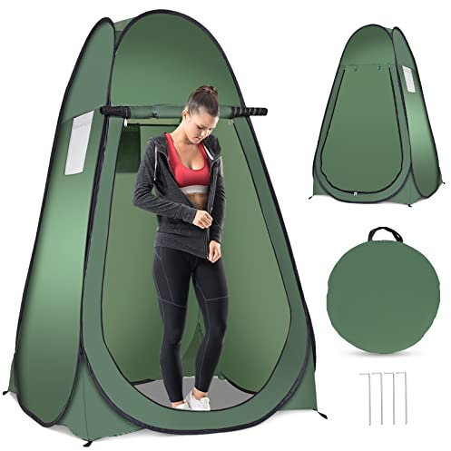 TANGZON Instant Pop-up Tent, Portable Shower Changing Room Tent with Zippered Windows & 4 Ground Stakes, Privacy Sun Shelter Tent for Fishing Hiking Traveling (Green)